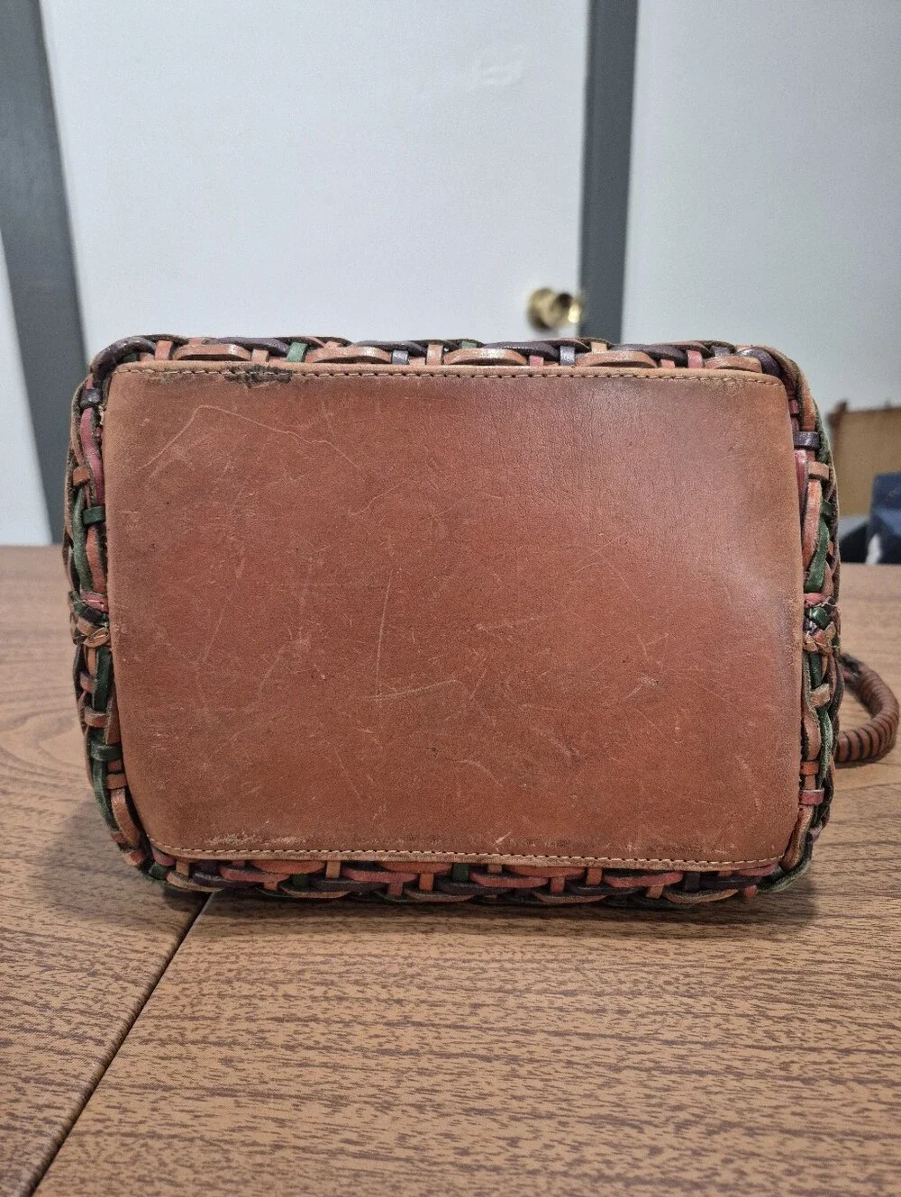 Vintage L.J.S Collection Leather Woven Sack Crossbody Purse